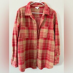 Flannel Shacket Plaid Pink Red Beige Pattern Button Down Size XL XXL Comfy Soft